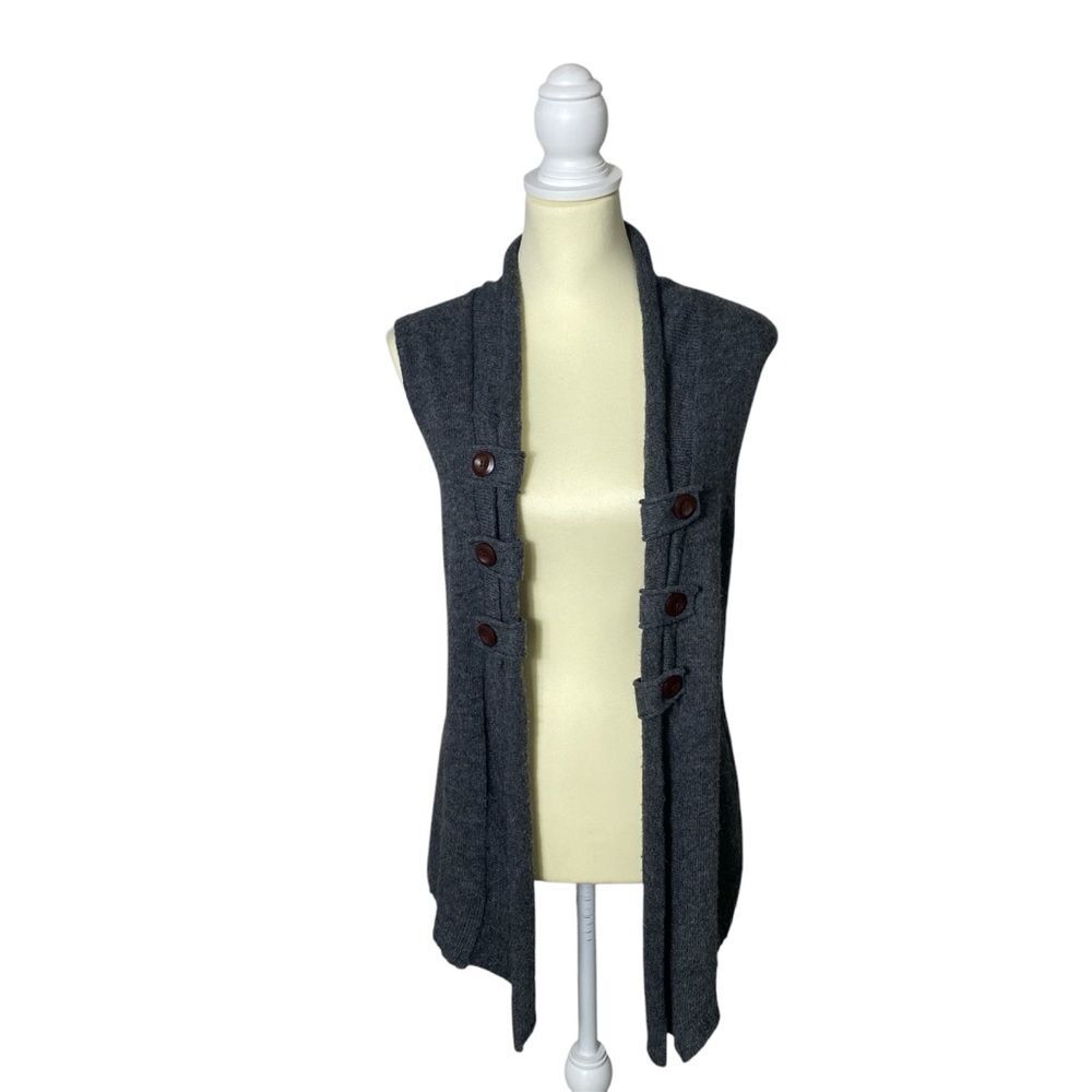 Boho Hippie Wool & Angora Blend Gray Knit Open Front Sweater Vest Women's Size S